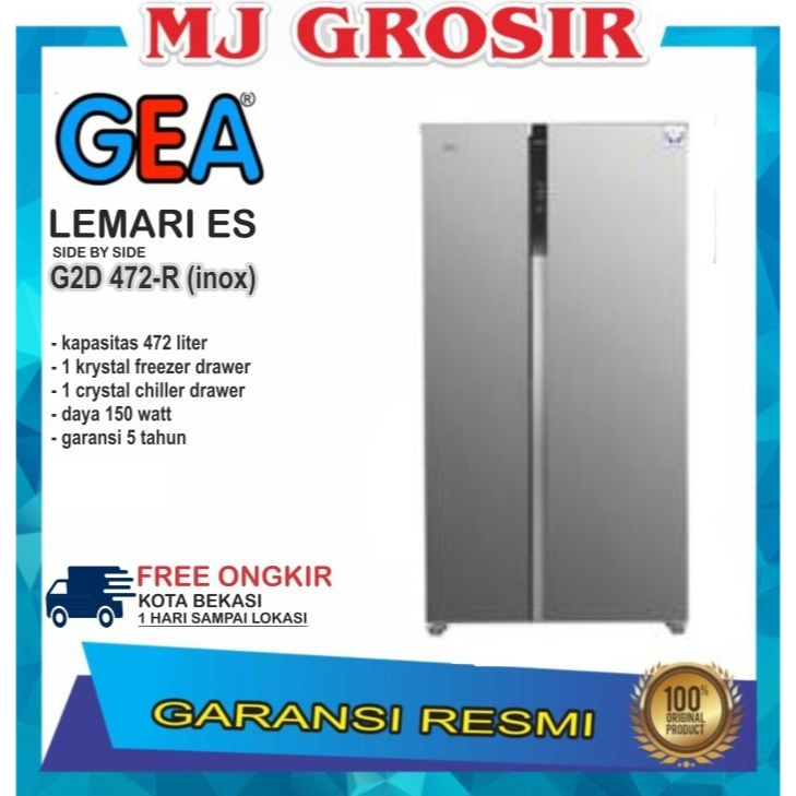 KULKAS GEA G2D 472 INOX LEMARI ES 2 PINTU G2D472INOX SIDE BY SIDE