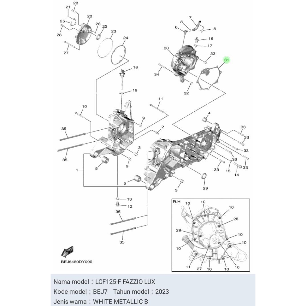 PAKING BAK BLOK MAGNET GEARBOX FAZZIO ASLI ORI YAMAHA BEJ E5461 00