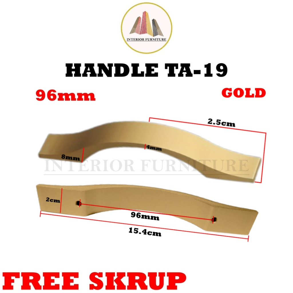 Handle TA 19 - 160mm, 128mm &amp; 96mm  (Tarikan Laci Minimalis, Lemari, Pintu Lemari Aluminium Anodize,Gold, Black)