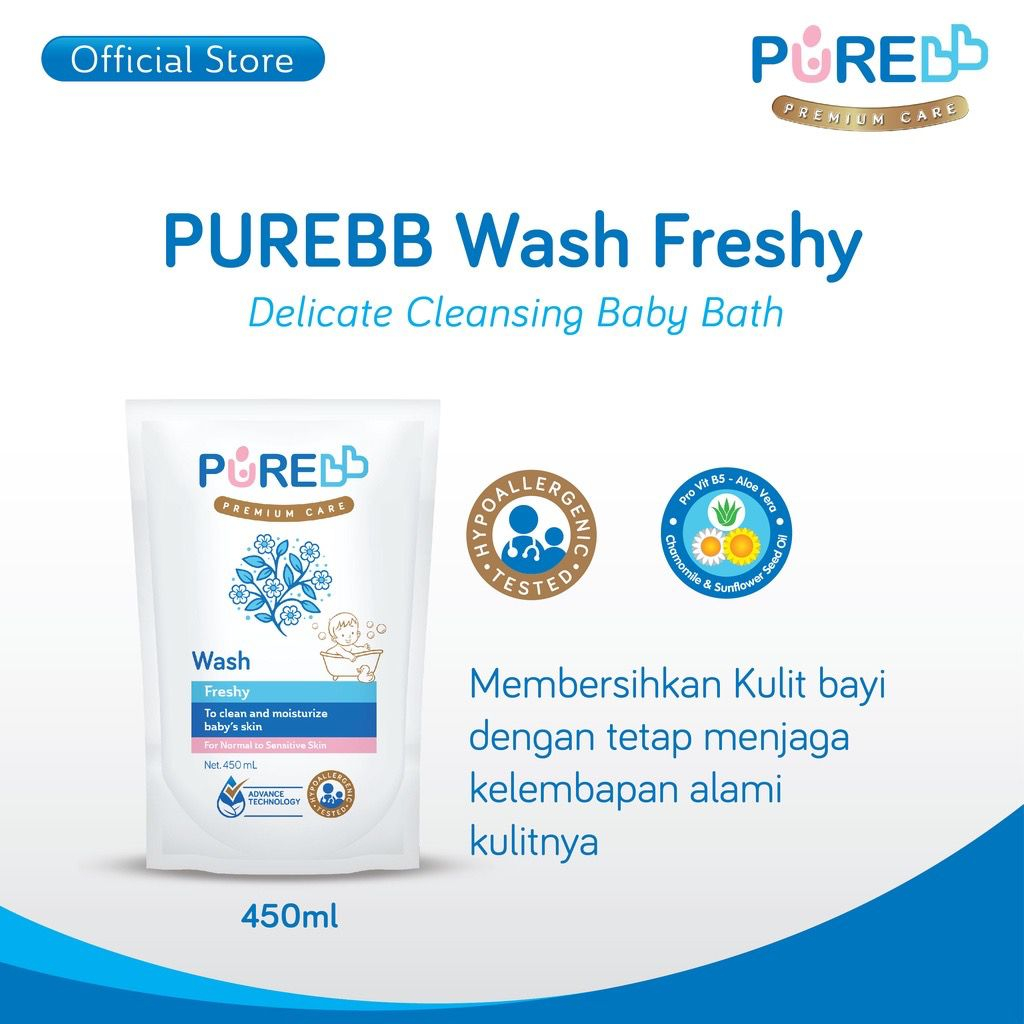 PURE BABY WASH REFILL 450ML / SABUN MANDI BAYI / hypoallergenic / anti alergi / no sls / kulit sensitif / sabun mandi anak