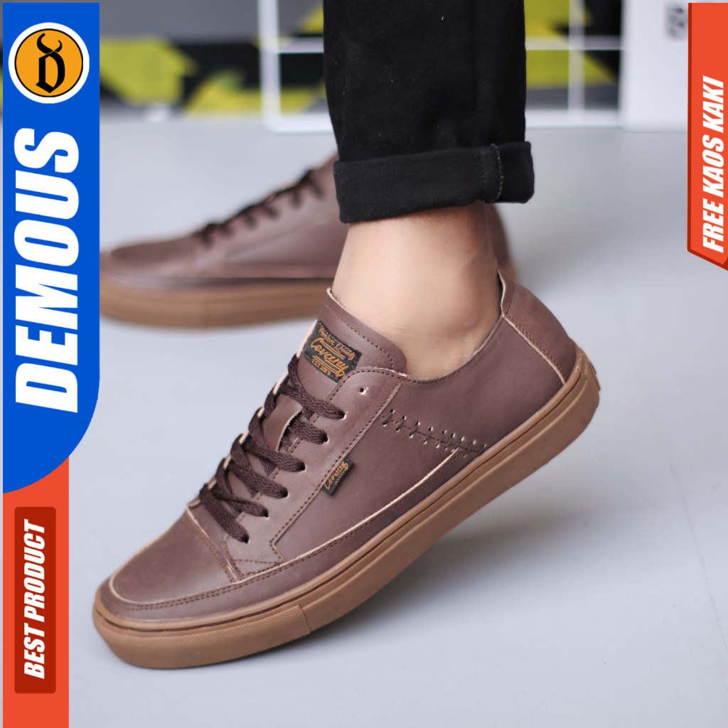 DEMOUS DANTE - Sepatu Casual Sneaker Formal Tali Hitam Kulit Pria