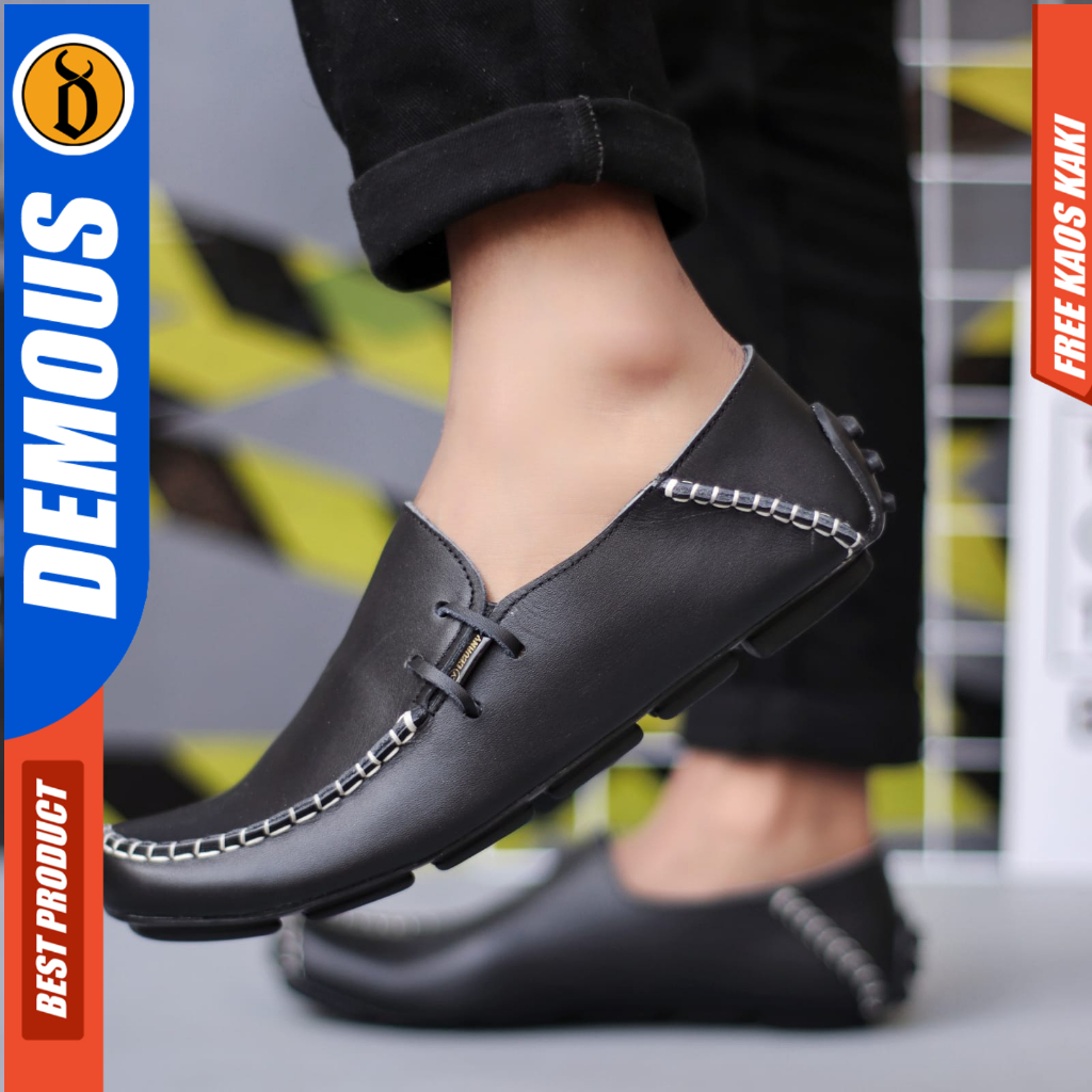 DEMOUS MOCLEA - Sepatu Slip-on Casual Kulit Kerja Pria