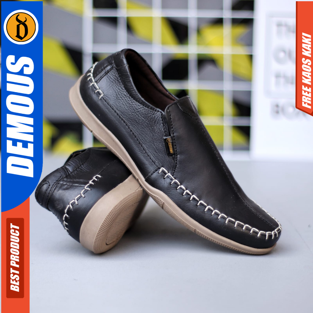 DEMOUS DIVOC - Sepatu Formal Casual Slop Kulit Asli Kerja hitam Pria