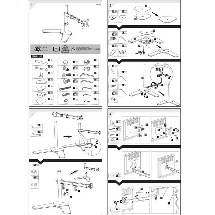 BRACKET STANDING ZL-1104 TAPAK MEJA DESK 1 ARM MONITOR FLAT 13-27 in