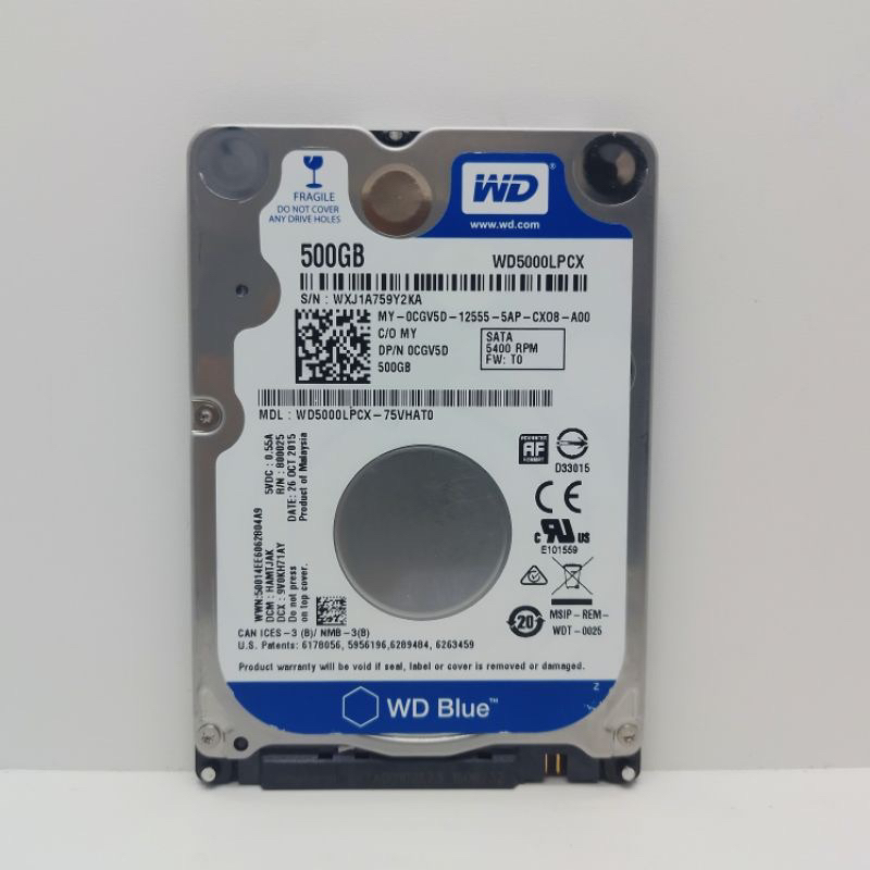 MMHC Hardisk 500GB WD Blue Slim Sata 2,5" Inchi Scond 1000 Days HDD 500GB For Laptop Notebook ps  Ha