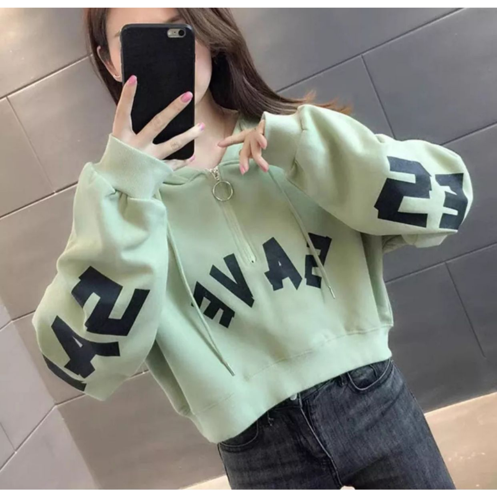 SWEATER CROOPE TOP WANITA  | SAVE CROP HODIE ZIPPER RING KOREAN