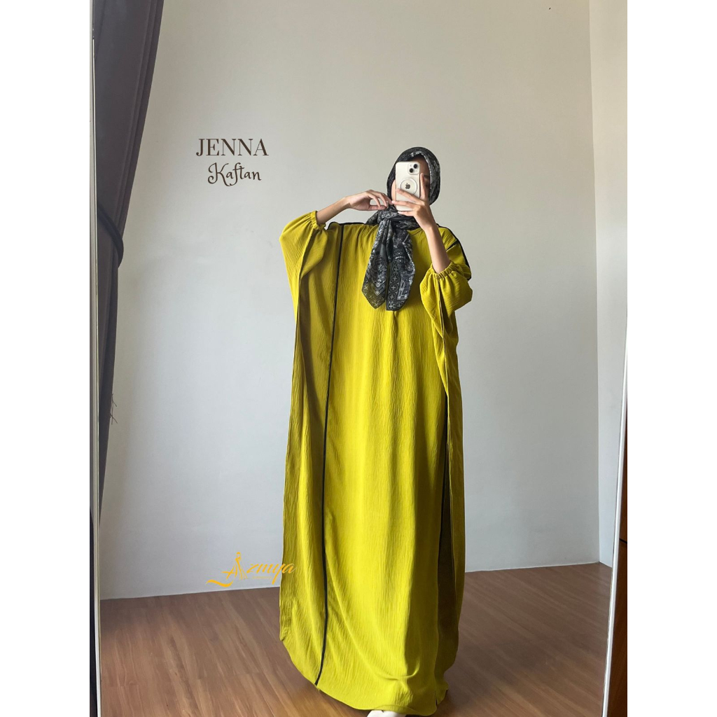 JENNA KAFTAN Gamis Daily Simple Crinkle Kaftan List Salur Dress Busui