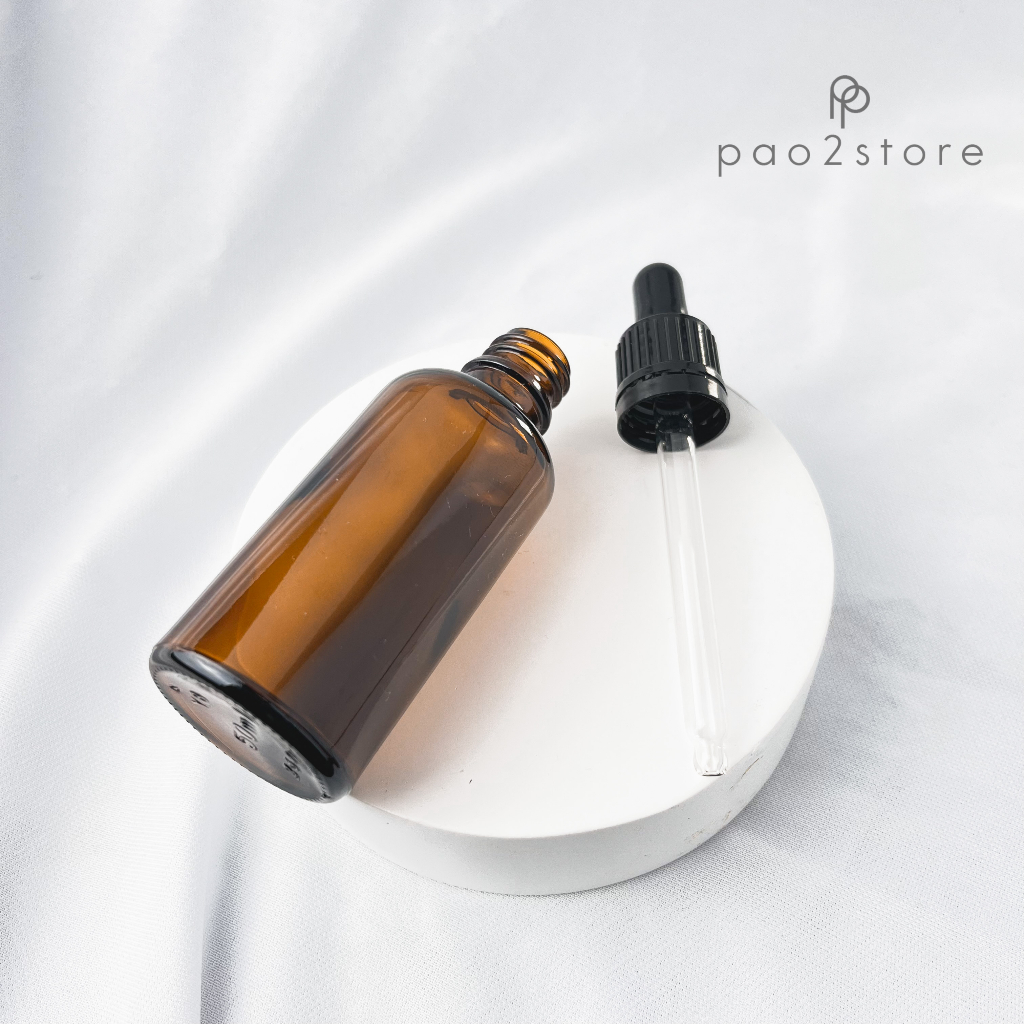 Botol Pipet 50mL Kaca Tebal Amber Coklat - Serum Essence Oil Tetes Dropper - Ring Hitam Garis Segel Seal