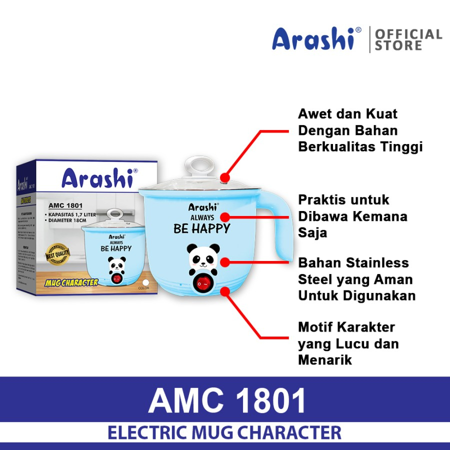 Arashi Panci Listrik Karakter MUG AMC 1801 Stainless Steel