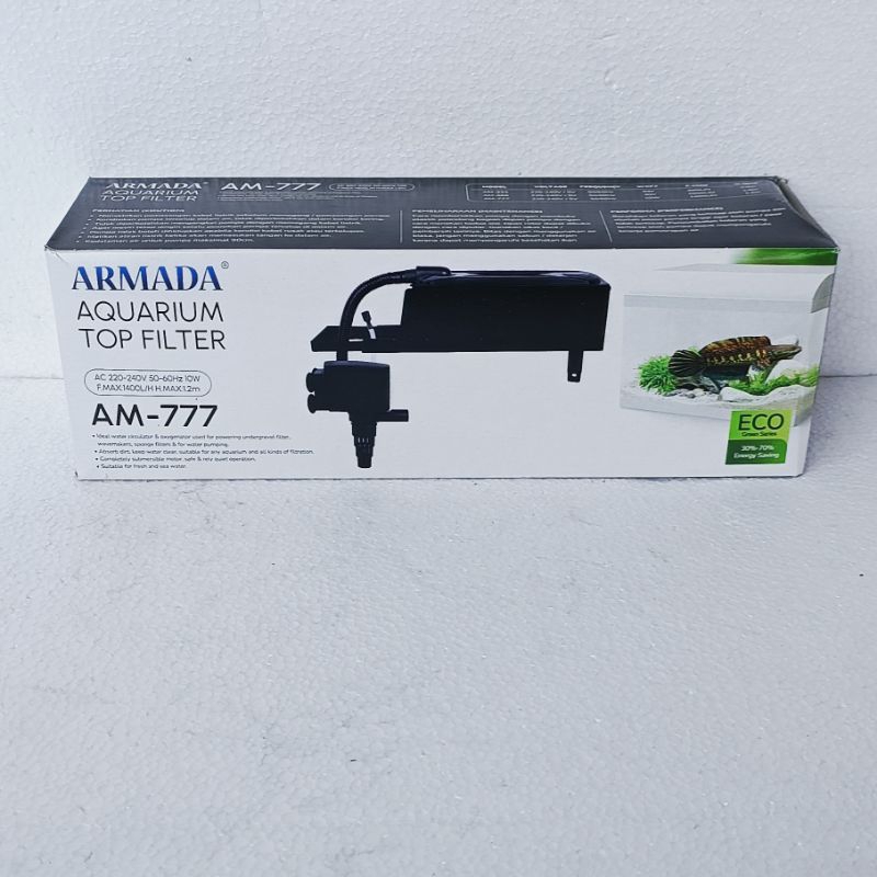 TOP FILTER ATAS ARMADA AM 777 waterpump celup aquarium water pump akuarium ph submersible 1400 Lph liter per jam mesin pompa full set ukuran box sedang murah