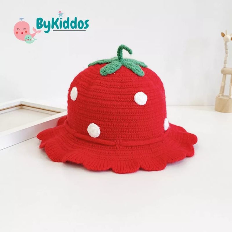 [rumahbayipdg]KUPLUK BUCKET MODEL STRAWBERRY BAYI DAN ANAK KUPLUK CANTIK TOPI lucu bayi dan anak