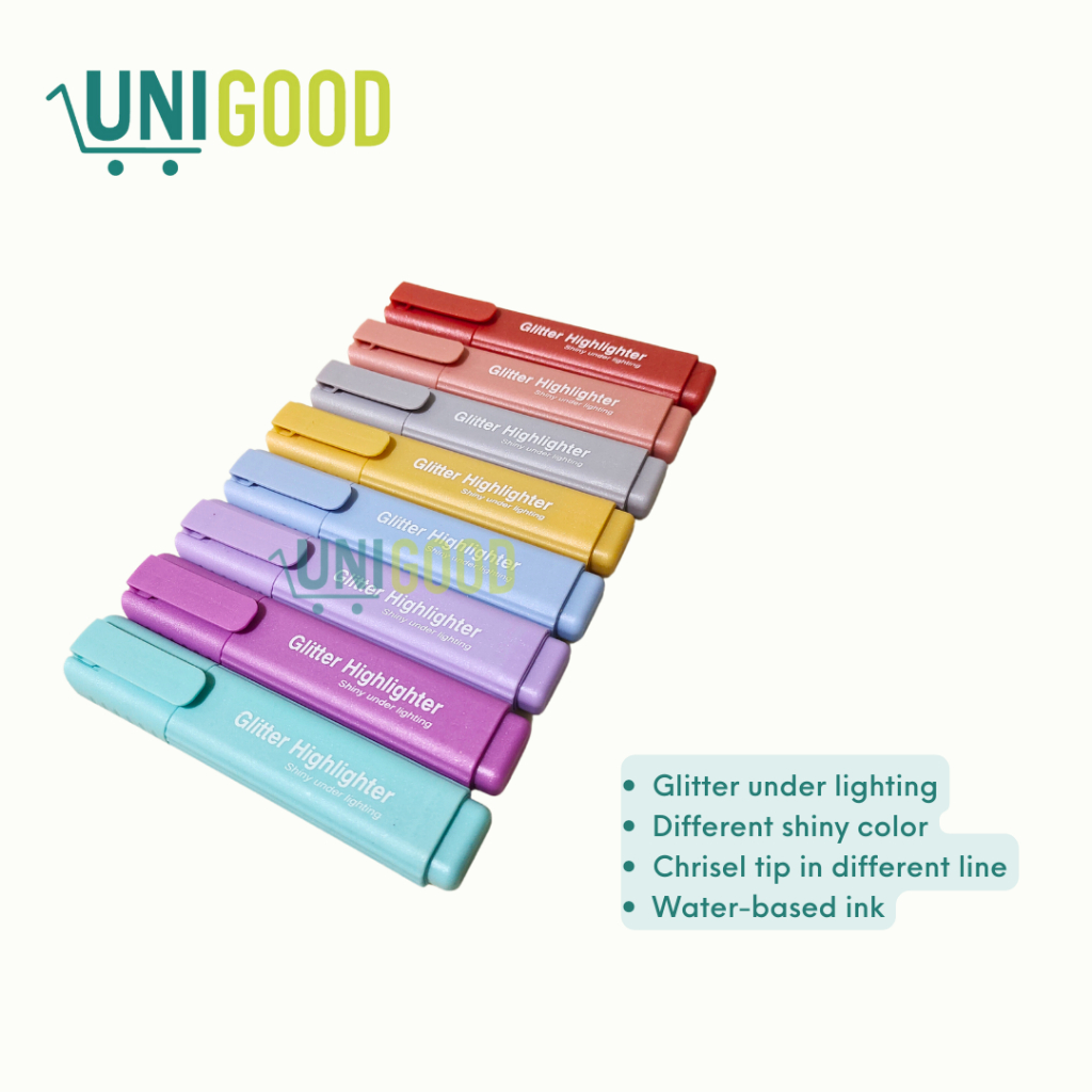 UNIGOOD - Metallic Stabilo Glitter Highlighter Texliner Metalik 8 Warna