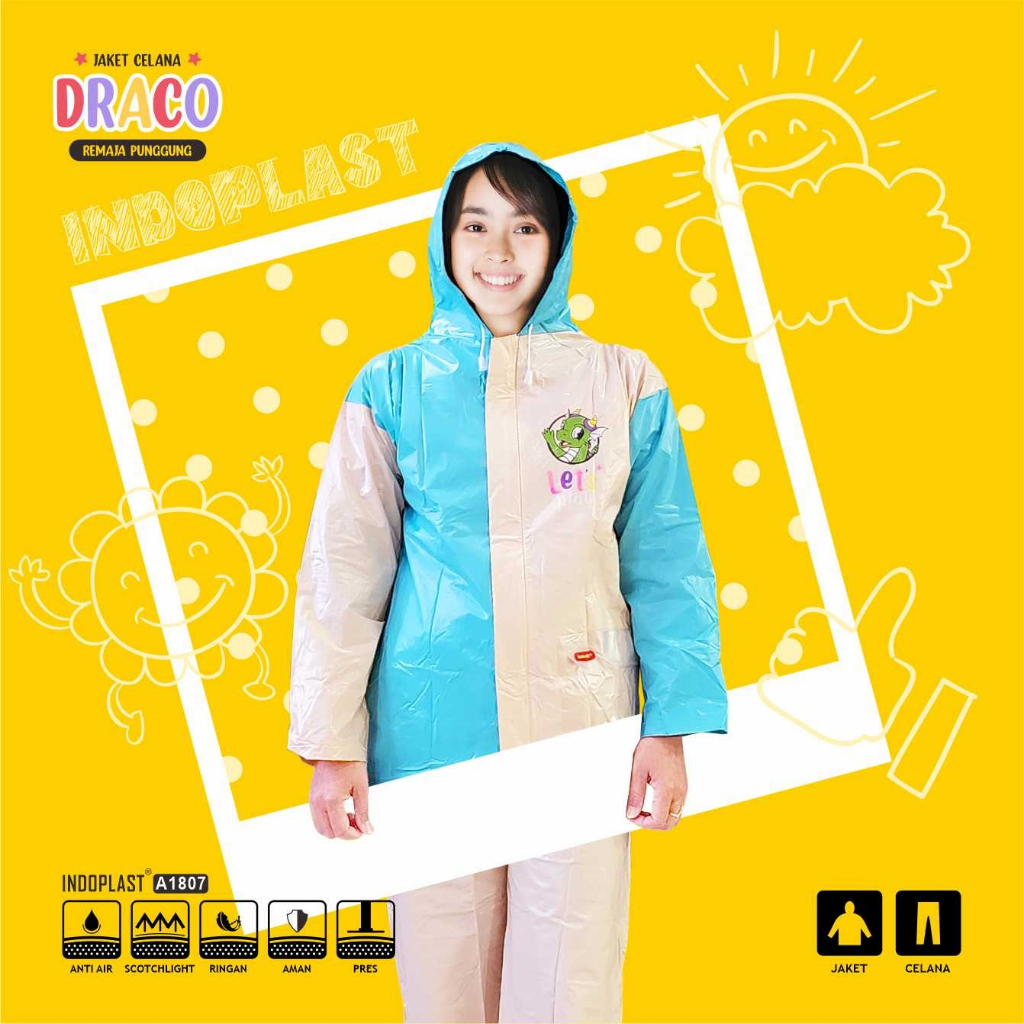 FELWINSHOP Jas Hujan Anak Remaja Jaket Celana Backpack Indoplast Draco Tas Punggung