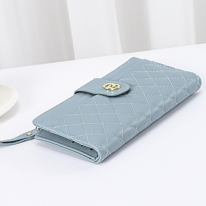 DOMPET LIPAT PANJANG WANITA BRANDED IMPORT KOREA PREMIUM KEKINAN LUCU SLOT KARTU RESLETING KOIN KULIT BIRU CHARLEMA WA737B2 FASHION CEWEK REMAJA SIMPLE TERBARU MURAH