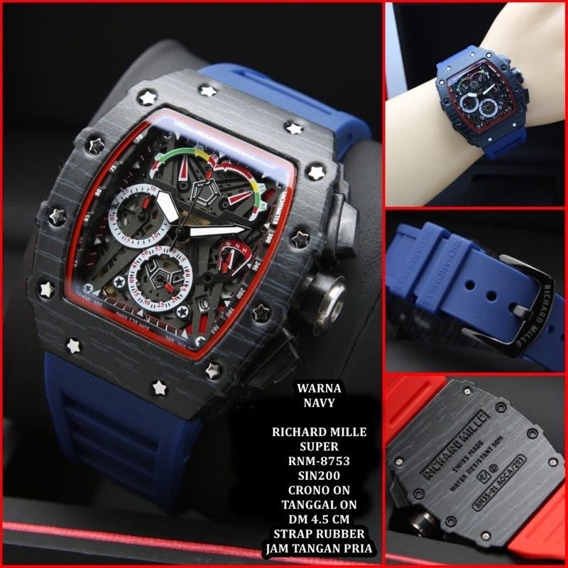 [COD] Jam Tangan Pria Fashion RM Chrono Aktif Strap Rubber