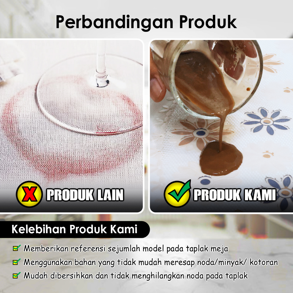 Taplak Meja Makan PVC Premium Tebal Persegi Empat Motif Bunga Size 140x140cm Perlengkapan Dekorasi Rumah Tangga Import - D42-B - LuckyStar