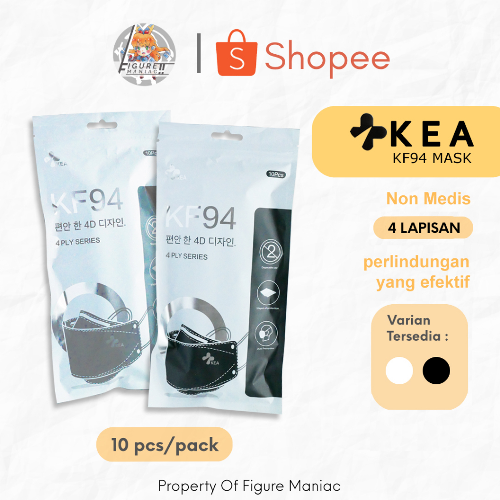 Masker KF94 Kea 4 Ply Original isi 10 Pcs Putih Hitam