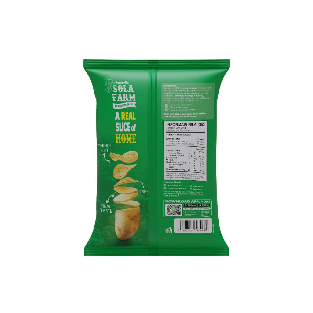 LEMONILO SOLA FARM KERIPIK KENTANG GLUTEN FREE 45GR | POTATO CHIPS SNACK SEHAT CAMILAN DIET CEMILAN NO MSG BEBAS GLUTEN