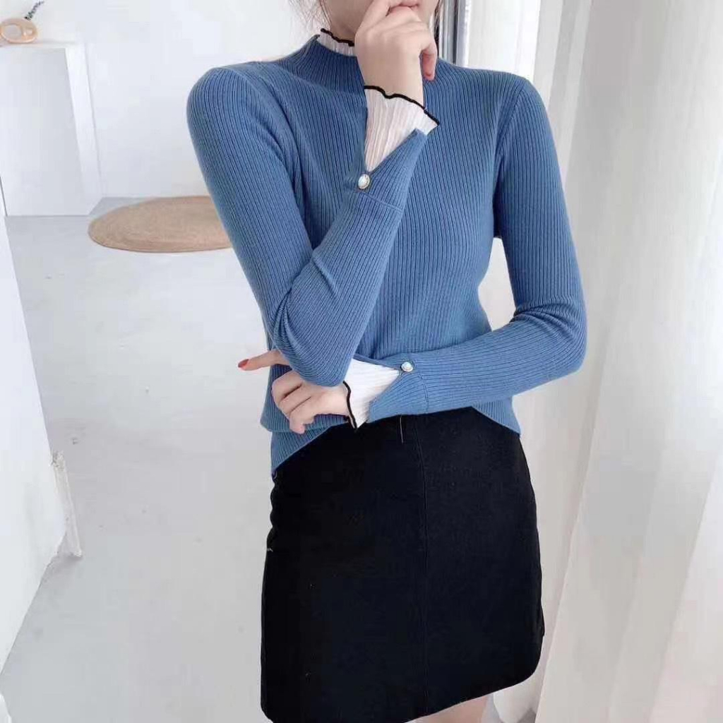 【 Bra Mall 】BJ-052 Atasan Korean Style Turtleneck Lengan Panjang Rajut Import Premium | Korean Dress Vintage Turtleneck Drakor Drama Korea