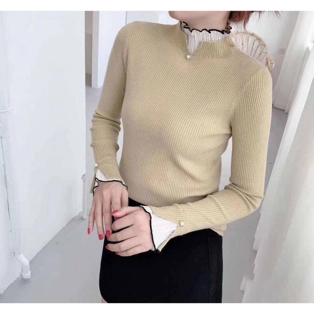 【 Bra Mall 】BJ-052 Atasan Korean Style Turtleneck Lengan Panjang Rajut Import Premium | Korean Dress Vintage Turtleneck Drakor Drama Korea