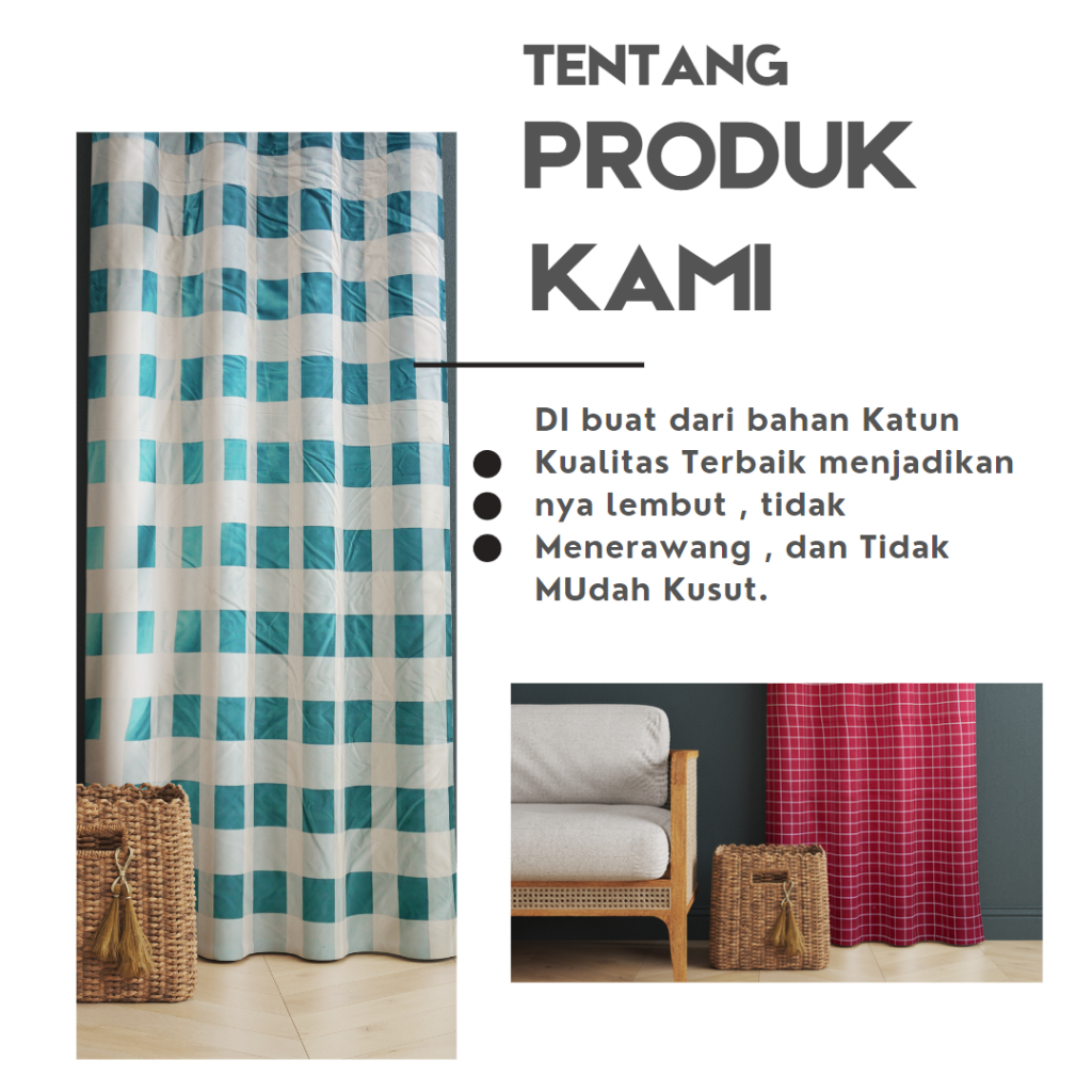 Gorden minimalis smokering Katun Free Tali&amp;hook ukuran TINGGI 225CM