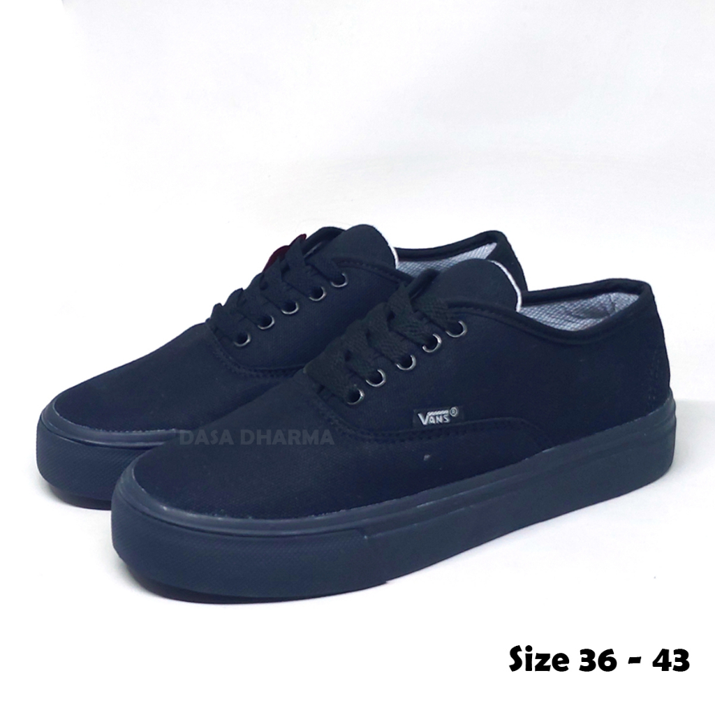 Sepatu Vens Pria Authentic Hitam Polos Sneakers Canvas Sekolah Size 36 - 43