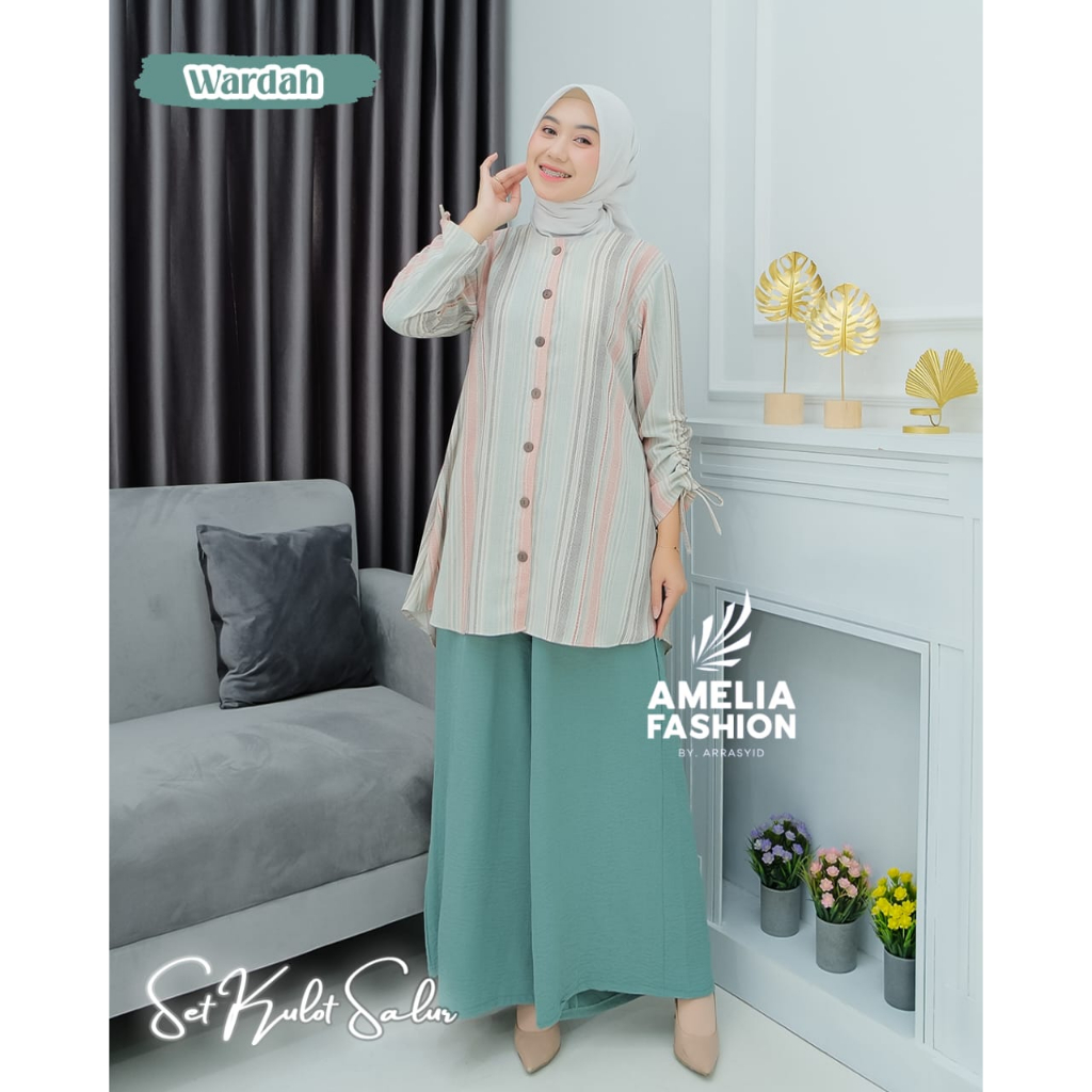 One Set Celana Kulot Aluna by Amelia setelan baju cringkle wanita model terbaru