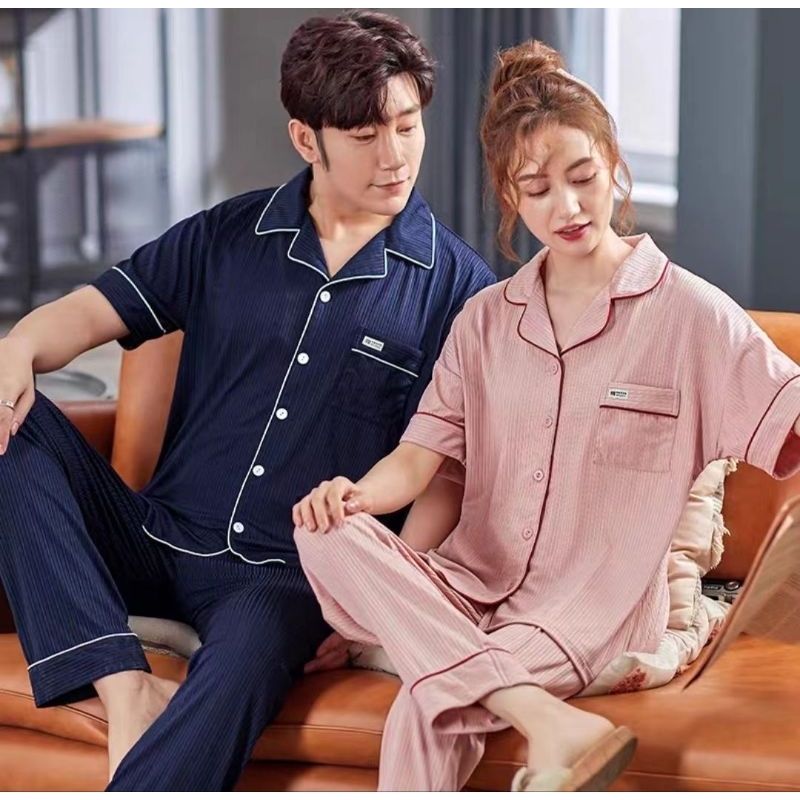 Baju tidur piyama couple kaos import / stelan piyama couple