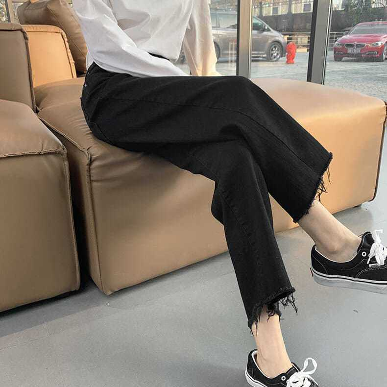 Kulot Celana Panjang Jeans Wanita Rawis Highwaist Korean Hitam