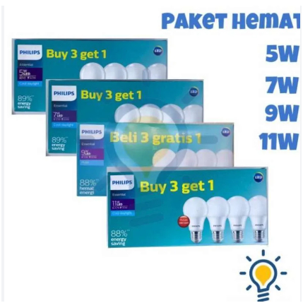 Philips Essential LED Paket 5W 7W 9W 11W Multipack 3 FREE 1 Promo