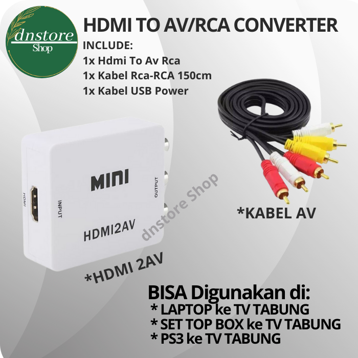 Hdmi to AV Rca Kabel Rca to Rca  1.5 METER ( LAPTOP PS3 KE TV TABUNG )