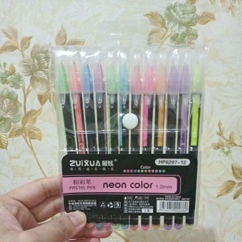 12 pcs Pulpen Gel Glitter Zuixua / Neon Color