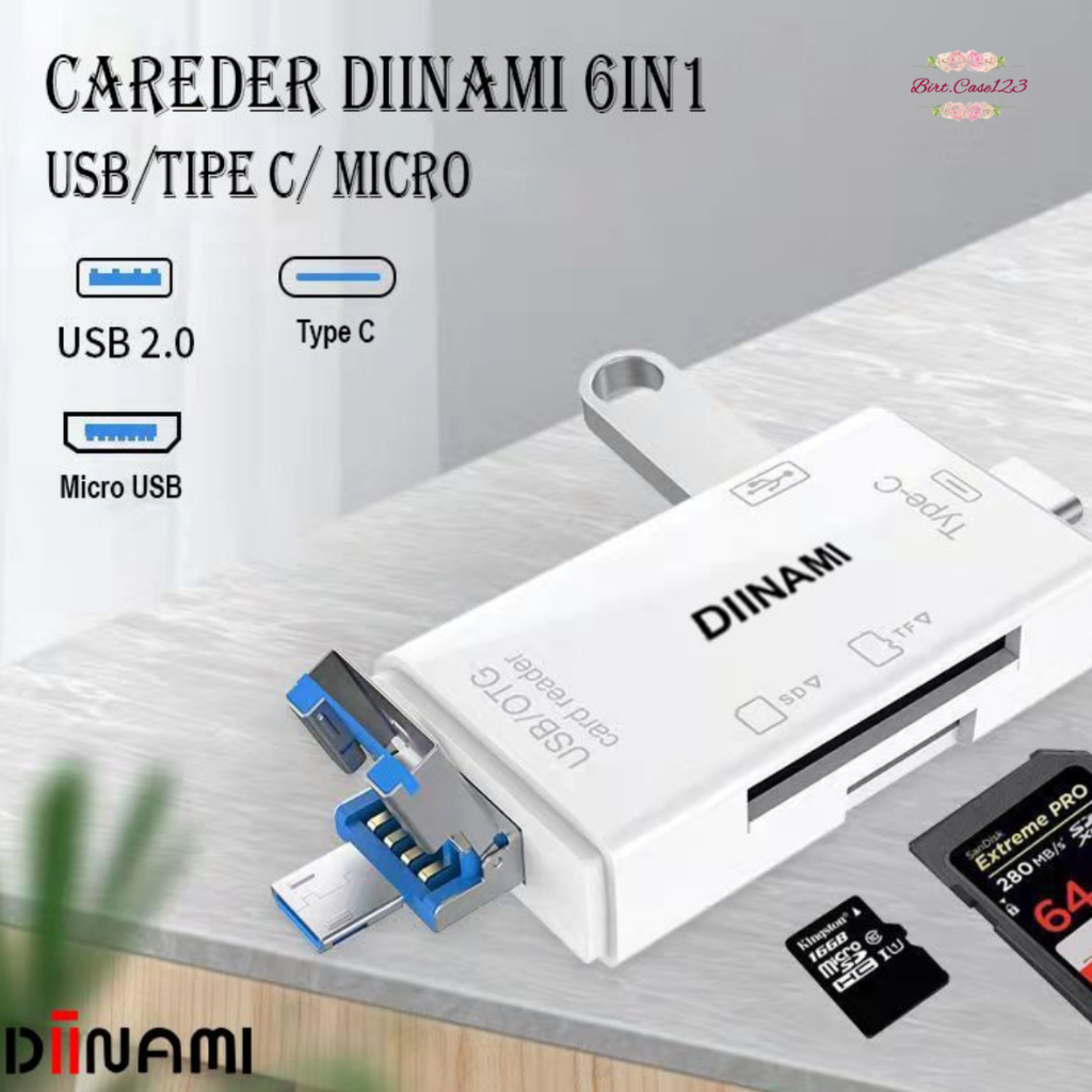 DIINAMI High Speed 6 in 1 OTG Card Reader USB 3.0 SD TF Micro SD Card Reader Type C Micro OTG Card Reader BC8103