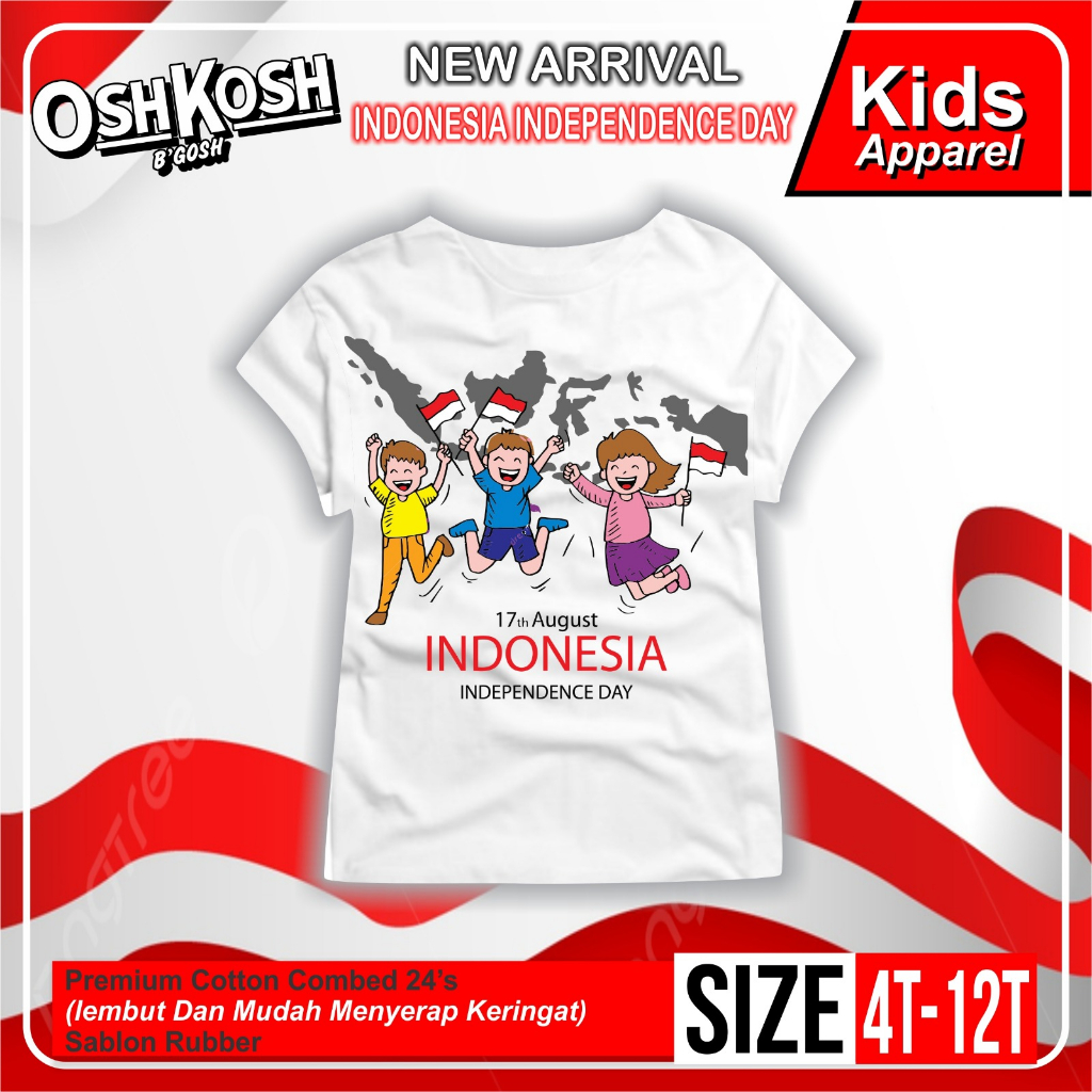 AfsheenaStore Kaos Independence day/kaos kemerdekaan tangan pendek 2-10 Tahun