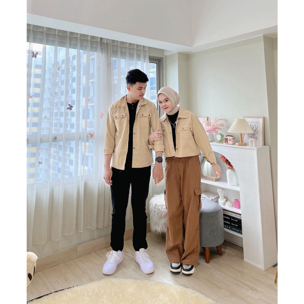 Himie Couple Set - Kemeja Kanvas Couple Sudah 2 Pcs - Baju Couple Pria Wanita Korean Style