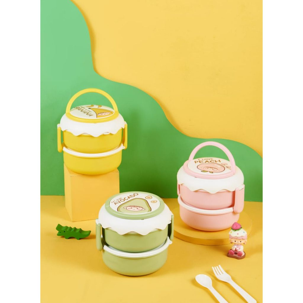 [JUALLARIS.ID]KOTAK MAKAN SEKAT 2 DENGAN SET SENDOK GARPU SUMPIT / LUNCHBOX WITH SENDOK GARPU SUMPIT / IMPORT