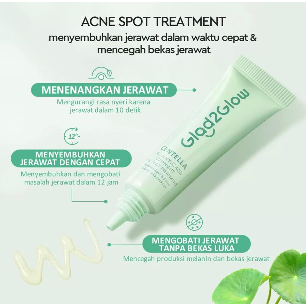 Glad2Glow Centella 2% Salicylic Acid Overnight Acne Spot Treatment 5g | Totol Jerawat Salep Jerawat Acne Gel Anti Acne Cream