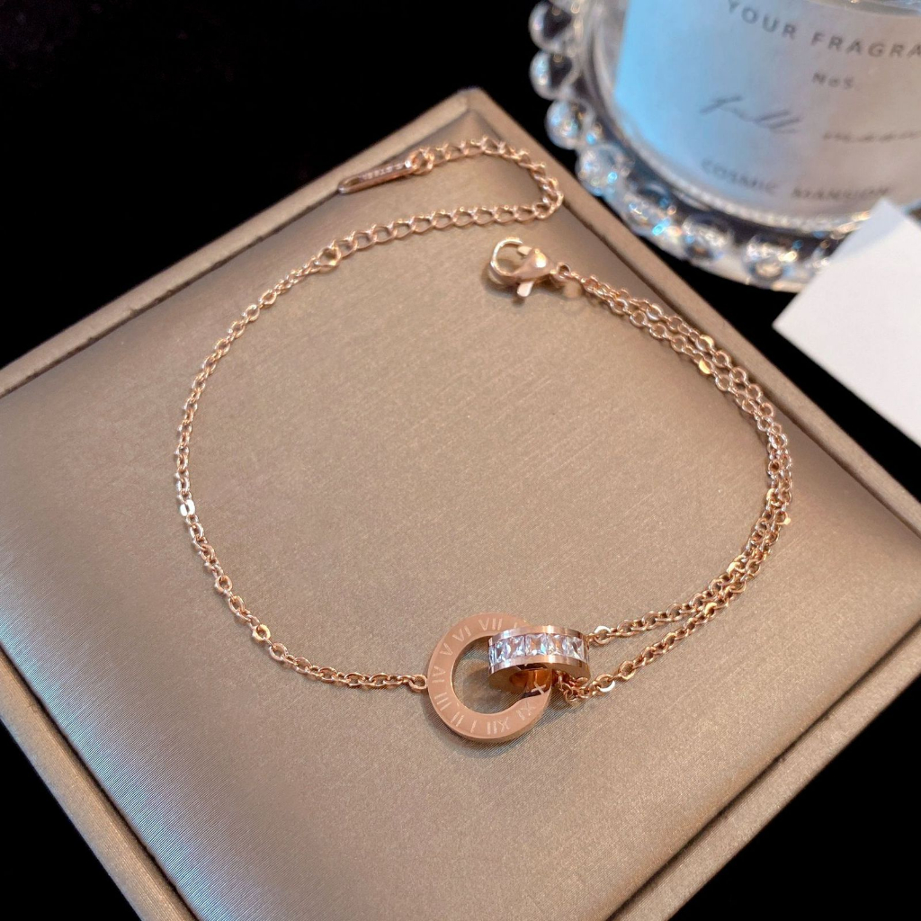 Gelang Wanita Titanium Rose Gold Anti Karat Rantai Klavikula Liontin Cincin Ring / Gelang Titanium / Gelang Titanium Termewah / Gelang Aesthetic