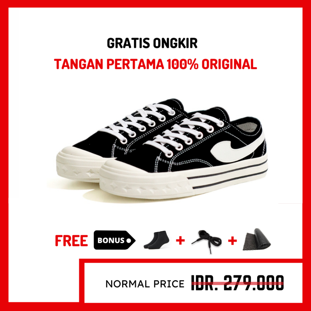 ORIGINAL - Sepatu Brand Lokal Kasual Pria Wanita No Brand Black White Low Not Sneakers Compass Retrograde Black White