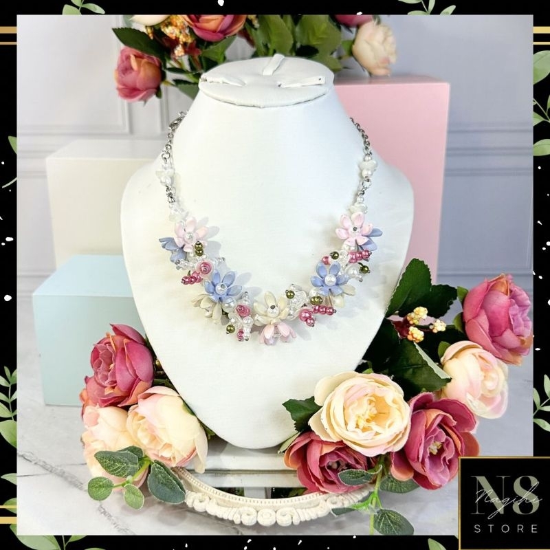 ✨NAGIHI✨TERLARIS ! Kalung Mutiara Hijab Fashion Kalung Hijab Bunga Flower