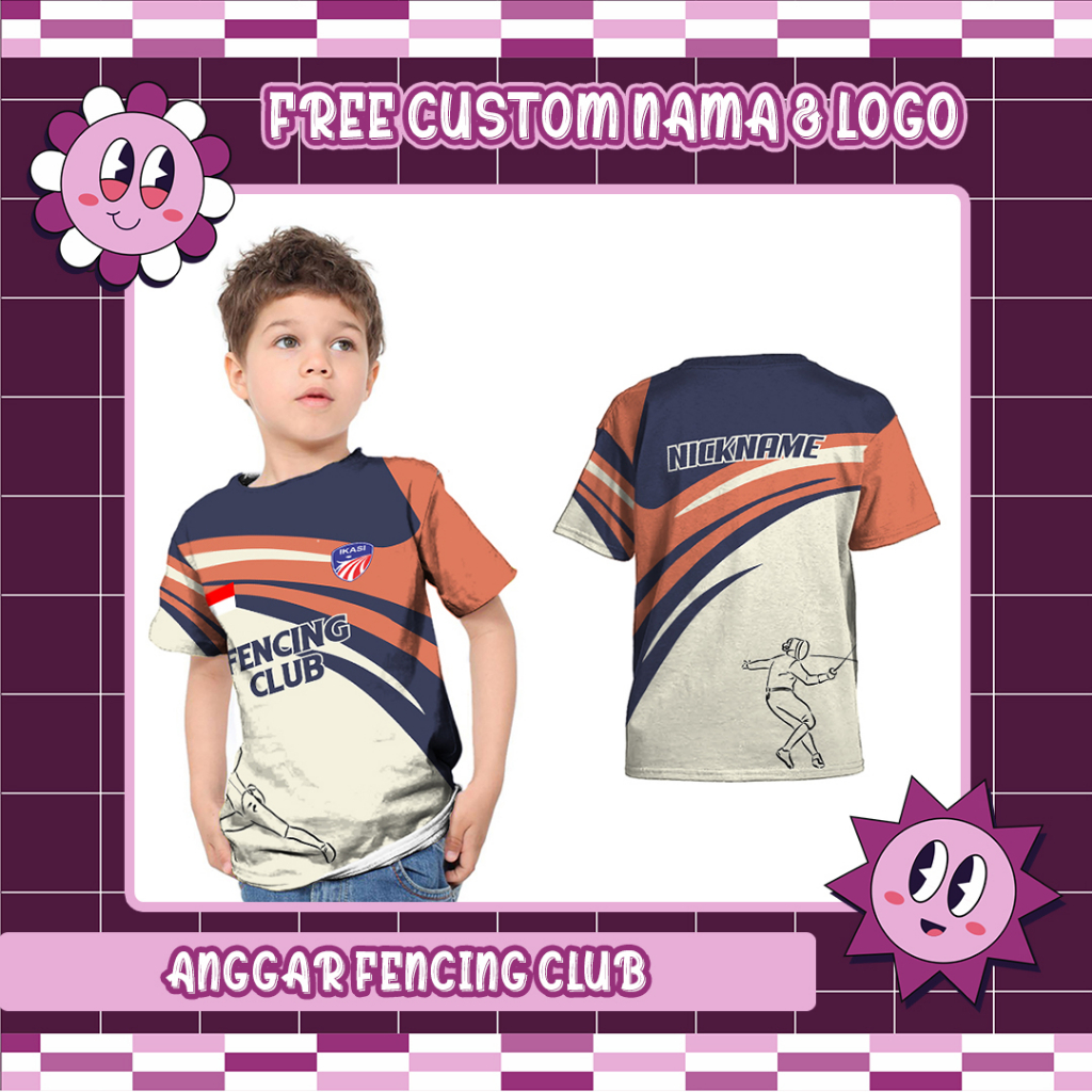 Baju Kaos Tshirt Anak Jersey Anggar Fencing Club Art 1-2 Custom Full Printing