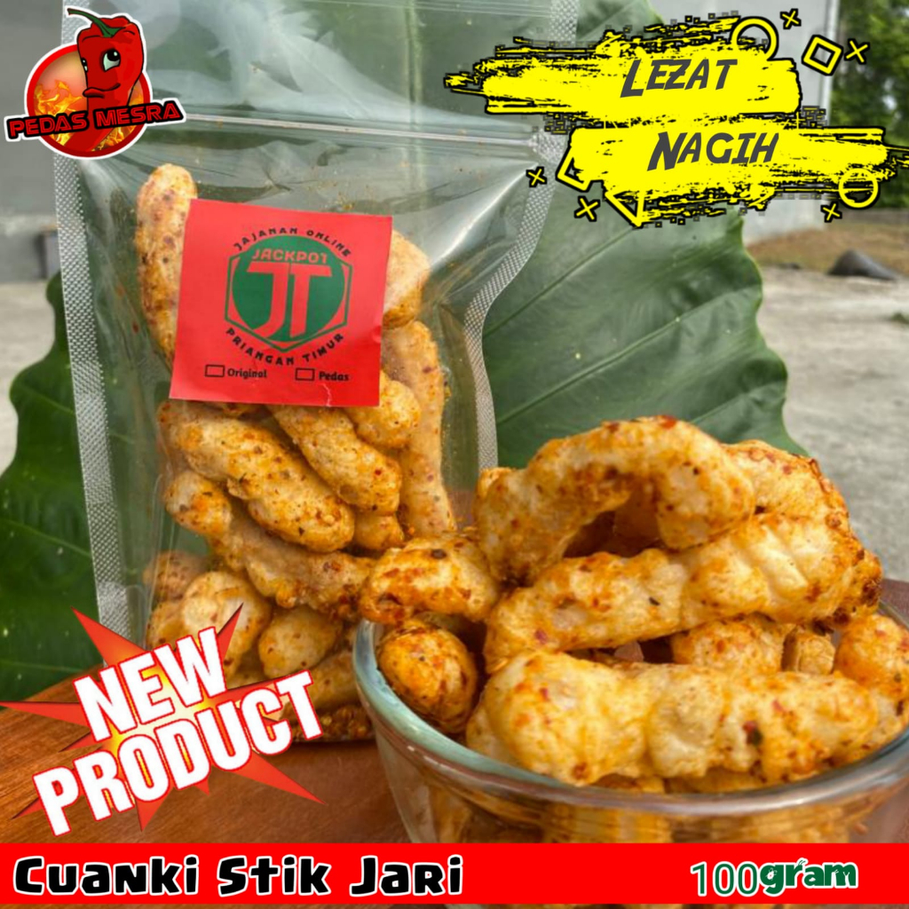 

cuanki stik jari | cuanki kering | jajanan pedas | cemilan pedas | makanan ringan pedas | cemilan enak dan murah