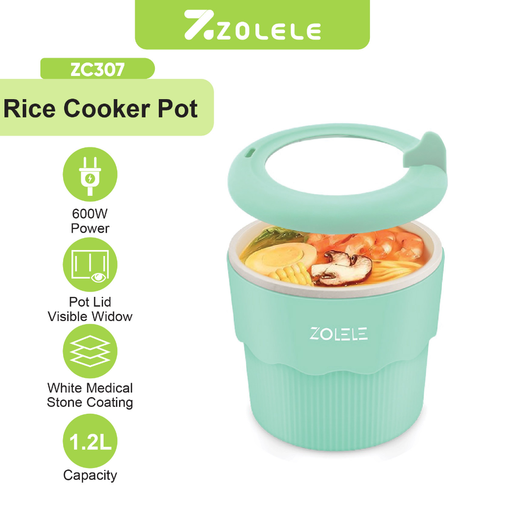 ZOLELE Panci Listrik Serbaguna 1.2L Panci Masak Multi Electric Cooker Shabu Pot Penanak Nasi Mini Portable Penanak Nasi Kukus Steamer Peralatan Dapur  Deep Fryer Non-Stick Food Processor Pot ZC307