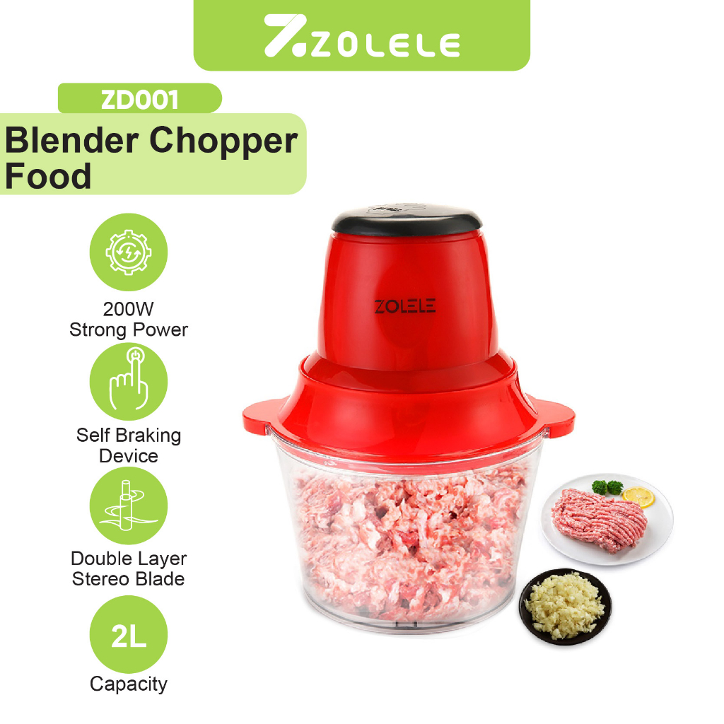 ZOLELE Electric Blender Chopper 2L Multifungsi Alat Pemotong Sayuran Daging 4 in1 Penggiling Listrik Kebisingan Rendah Pengaduk Food Vegetable Onion Slicer Penggiling Cabe Cutter Fruit Slicer Grater Processor ZD001