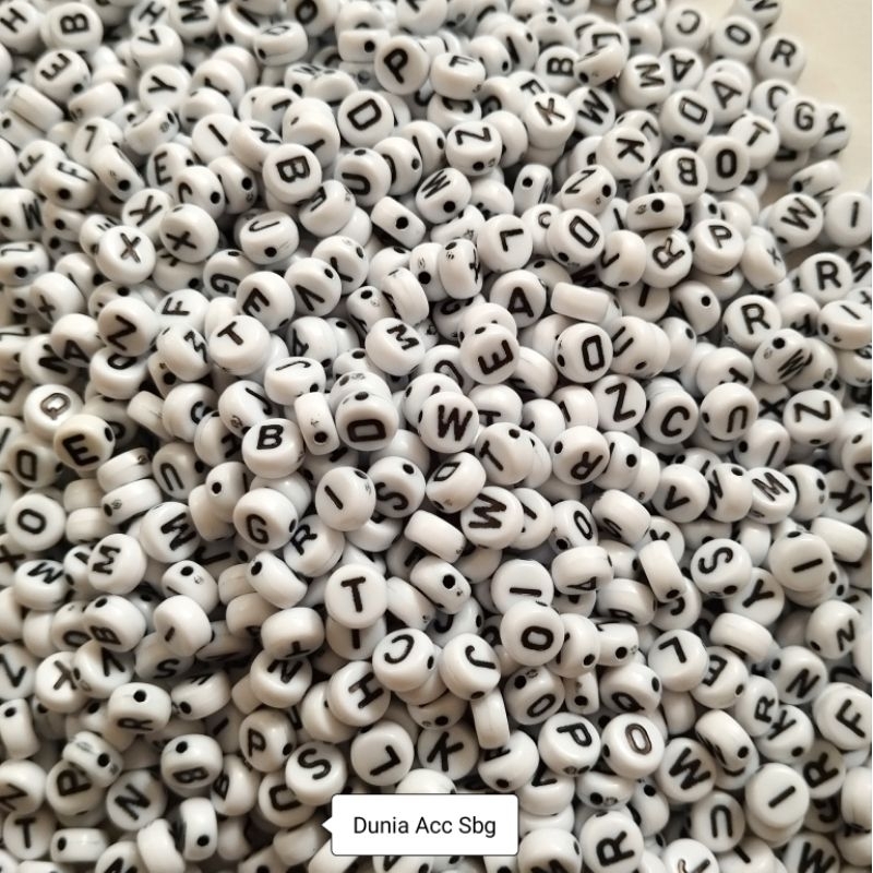 100pcs - Manik Manik Huruf Bulat Putih/Mote Huruf Bulat/Monte Huruf