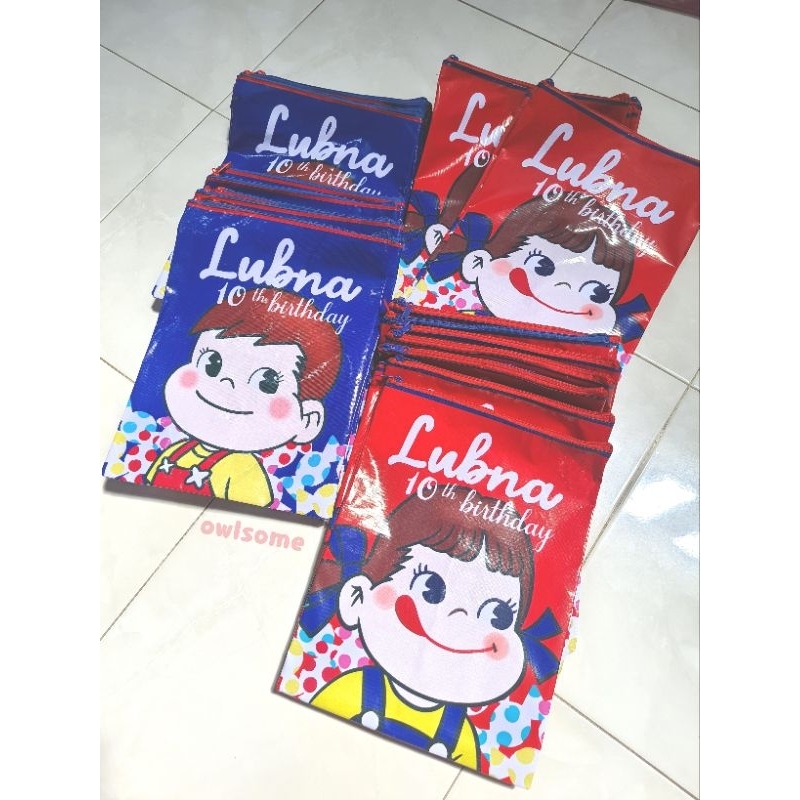 

contoh desain custom jumbo snack pouch, giant snack bag, goodiebag souvebir ulang tahun anak