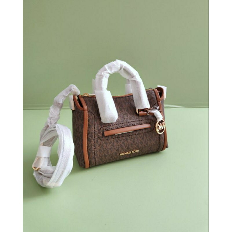 Tas Wanita Original MK Carine Satchel Logo Brown size XS/Medium