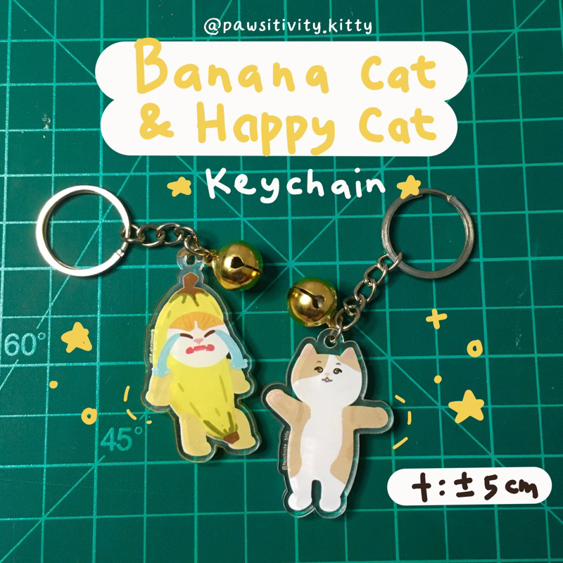 NEW BANANA CAT HAPPY CAT KEYCHAIN GANTUNGAN KUNCI