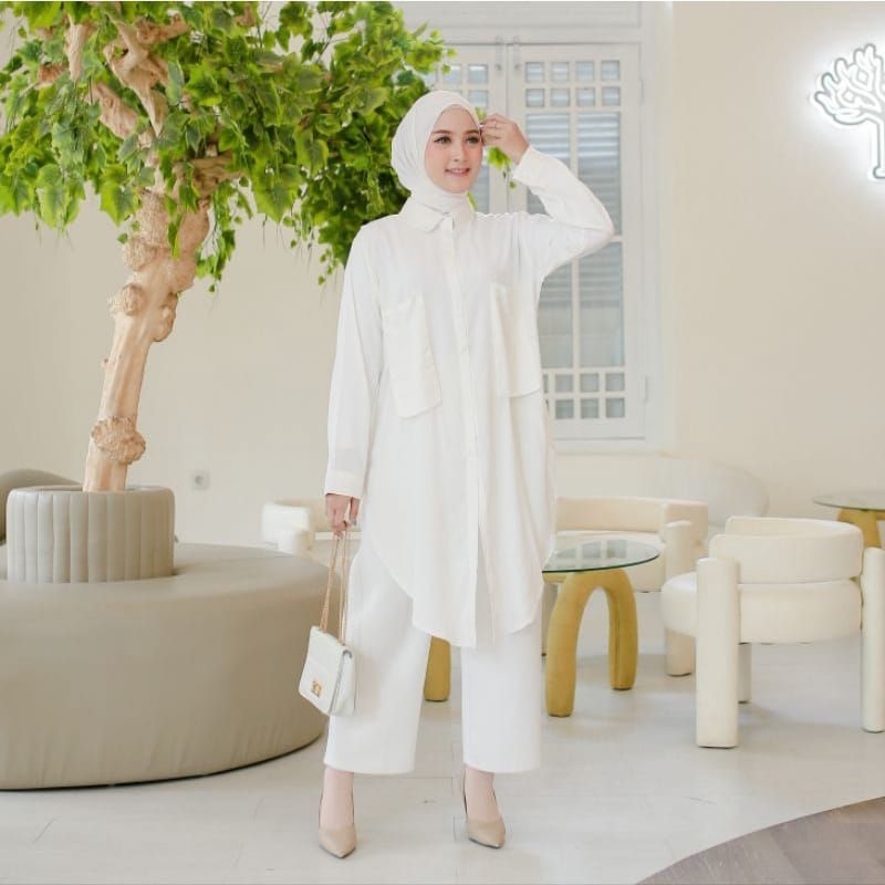 Long tunik putih fuchia kemeja rayon jumbo big size