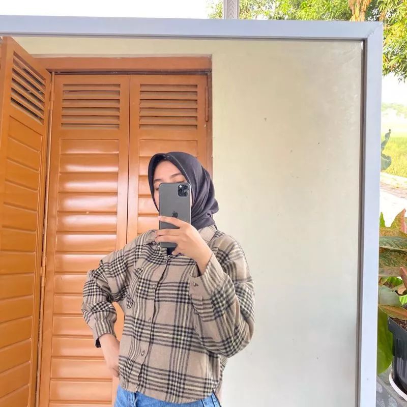 KEMEJA FLANEL CROP TAMARA BATWING OVERSIZE FLANEL OUTER WANITA